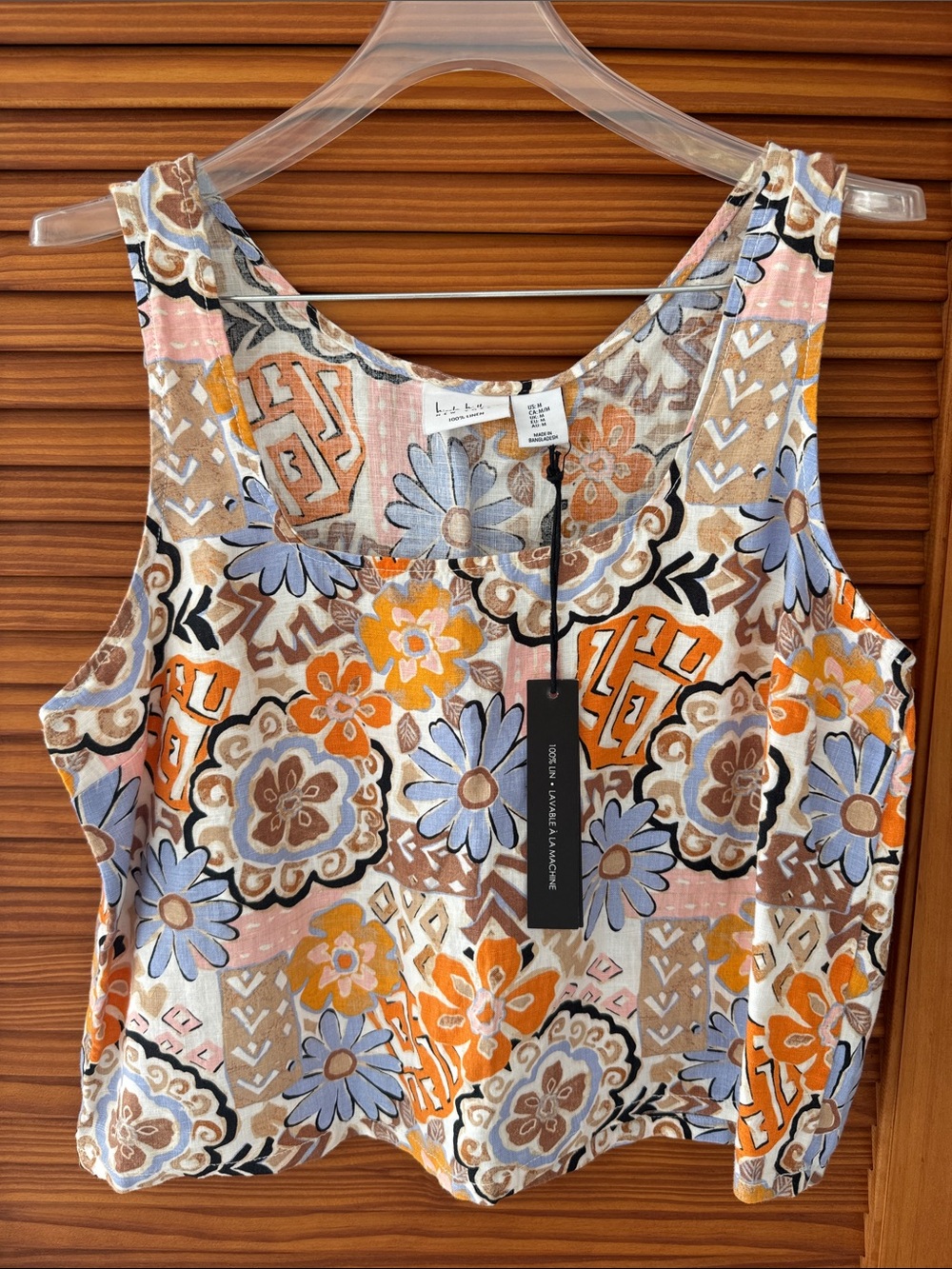 NICOLE MILLER Floral Pribt Tank Top - Orange, Blue, Brown